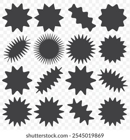 Set of vector starburst, sunburst badges. Different color. Simple flat style Vintage labels. Design elements. Colored stickers. A collection of different types and colors icon. EPS 10.