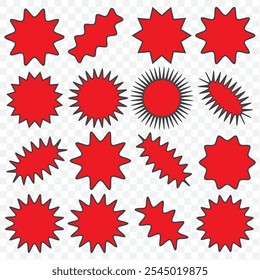 Set of vector starburst, sunburst badges. Different color. Simple flat style Vintage labels. Design elements. Colored stickers. A collection of different types and colors icon. EPS 10.