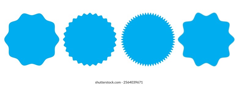 Set of vector starburst, sunburst badges. Different color. Simple flat style Vintage labels. Colored stickers.