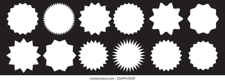 Set of vector starburst, sunburst badges. Different color. Simple flat style Vintage labels. Colored stickers. eps 10.