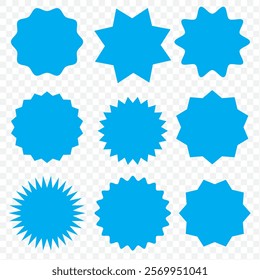 Set of vector starburst, sunburst badges. Different color. Simple flat style Vintage labels. Colored stickers. eps 10.