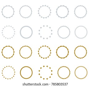 Set of vector starburst, sunburst badges.  Simple flat style. Vintage labels. Round vignette, frame Design elements. Colored stickers. A collection of different types and colors icon.