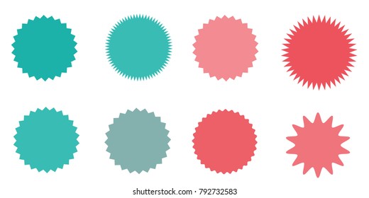 Set of vector starburst, sunburst badges. Vintage labels. Colored stickers. A collection of different types and colors icon. Vector illustration