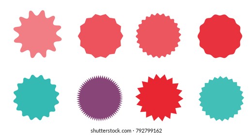 Juego de insignias vectoriales, insignias de explosión de sol. Etiquetas antiguas. Etiquetas de colores. Colección de diferentes tipos y colores. Ilustración del vector