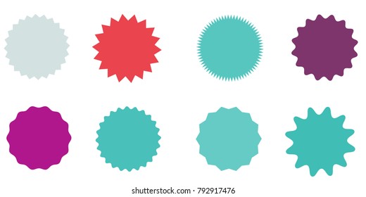 Set of vector starburst, sunburst badges. Vintage labels. Colored stickers. A collection of different types and colors icon. Vector illustration 
