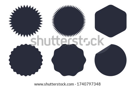 Set of vector starburst, sunburst badges. Black icons on white background. Simple flat style vintage labels, stickers.