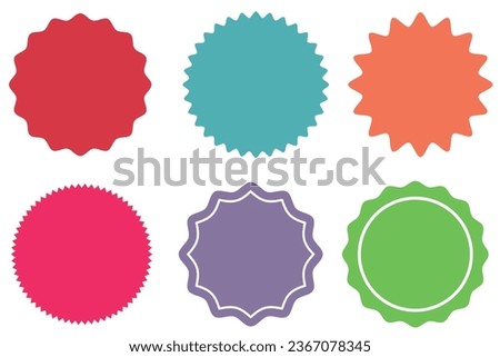 Set of vector starburst, sunburst badges. Starburst sale sticker. Colored stickers. Sunburst price tags, colors silhouettes. Vector illustration