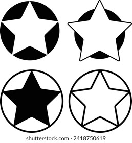 Conjunto de estrellas vectoriales. Colección de estrellas brillantes en blanco y negro