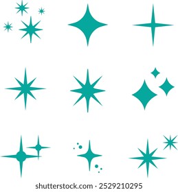 Set of vector stars. Collection of black and white shining stars