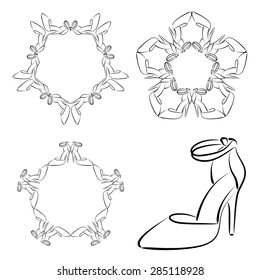 Set of vector stars, colors and circular patterns with women's shoes with high heels