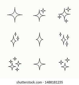 Set Of Vector Stars Sparkle Icon. Bright Firework, Twinkle, Shiny Flash. Sparkles Symbols Vector. Glowing Light Effect Star Collection.