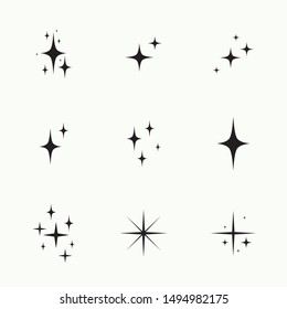 Set of vector stars sparkle icon. Bright firework, twinkle, shiny flash. Sparkles symbols vector. Glowing light effect star collection.