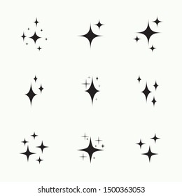 Set of vector stars sparkle icon. Bright firework, twinkle, shiny flash. Sparkles symbols vector. Glowing light effect star collection.