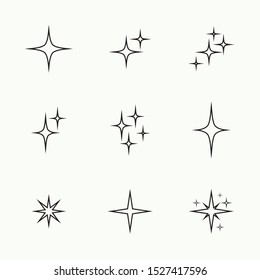 Set of vector stars sparkle icon. Bright firework, twinkle, shiny flash. Sparkles symbols vector. Glowing light effect star collection.