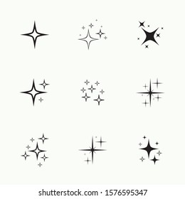 Set of vector stars sparkle icon. Bright firework, twinkle, shiny flash. Sparkles symbols vector. Glowing light effect star collection.