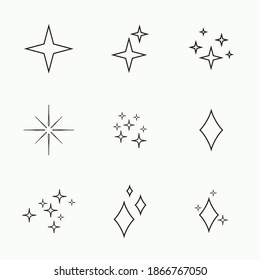 Set of vector stars sparkle icon. Bright firework, twinkle, shiny flash. Sparkles symbols vector. Glowing light effect star collection.