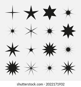 Set of vector stars sparkle icon. Bright firework, twinkle, shiny flash. Sparkles symbols vector. Glowing light effect star collection.