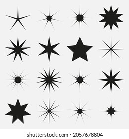 Set of vector stars sparkle icon. Bright firework, twinkle, shiny flash. Sparkles symbols vector. Glowing light effect star collection.