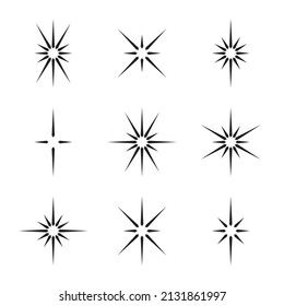 Set of vector stars sparkle icon. Bright firework, twinkle, shiny flash. Sparkles symbols vector. Glowing light effect star collection.