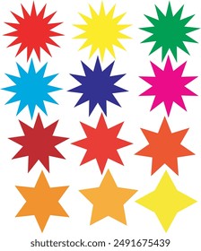 Conjunto de estrellas de Vector. Fuegos artificiales brillantes, centelleo, destello brillante. Vector de símbolos Sparkles. Colección de estrella con efecto de luz brillante.