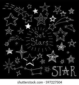 Set of vector stars. White on a dark background.