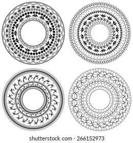 Set of vector stencils. Four round ornament.