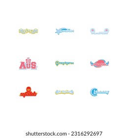 Set Vector sticker Game starts Now text inspired by Y2k Aesthetic, 90s, 2000s. Posters Template, flyers, clothes, Retro futuristic, Graphic 