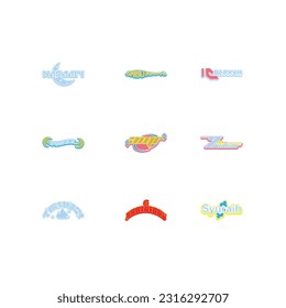 Set Vector sticker Game starts Now text inspired by Y2k Aesthetic, 90s, 2000s. Posters Template, flyers, clothes, Retro futuristic, Graphic 