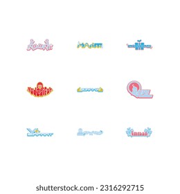 Set Vector sticker Game starts Now text inspired by Y2k Aesthetic, 90s, 2000s. Posters Template, flyers, clothes, Retro futuristic, Graphic 