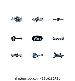 Set Vector Aufkleber Game startet Jetzt Text inspiriert von Y2k Ästhetik, 90er, 2000er. Vorlagen, Flyer, Kleidung, Futuristik-Retro, Grafiken 