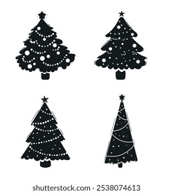 Un conjunto de pegatinas de Vector con árboles de Navidad - la solución perfecta para la decoración de vacaciones! Los árboles blancos y negros añadirán comodidad a cualquier proyecto, enfatizando el espíritu de las Navidades.