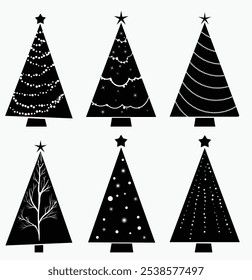 Conjunto de pegatinas de Vector con árboles de Navidad - una solución para la decoración festiva! Los árboles blancos y negros en una variedad de estilos agregarán comodidad a cualquier proyecto, enfatizando el espíritu de las Navidades.