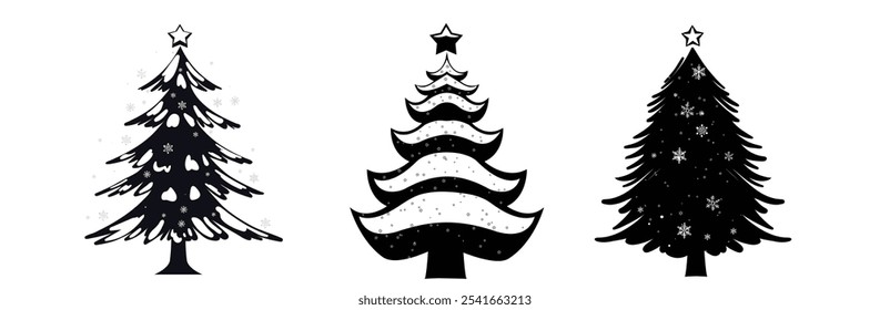 A set of vector stickers with cute Christmas trees - the perfect solution for holiday decoration! Black and white trees in a variety of styles will add coziness to any project.