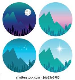 set of vector stickers depicting the highlands