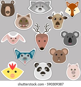 Set of vector stickers with different animals, separated animal stickers,vector decorative elements