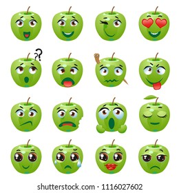Set of vector stickers, emojis with cute Apple