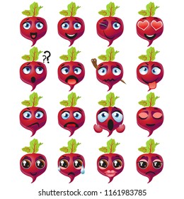 Set of vector stickers, emojis with cute Beetroot