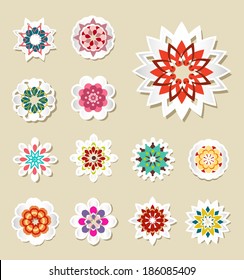 Set of vector stickers and flowers.