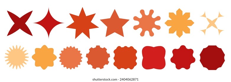 conjunto de pegatinas vectoriales en forma de estrella de arranque multipuntiagudo, insignias de explosión solar, etiquetas de descuento