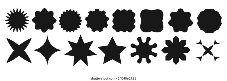 set of vector stickers in the form of a starburst  multi-pointed star, sunburst badges, discount tags