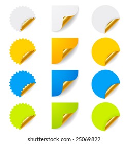 Set of vector stickers with golden corners