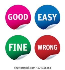 Set of vector stickers Good, East, Fine, Wrong