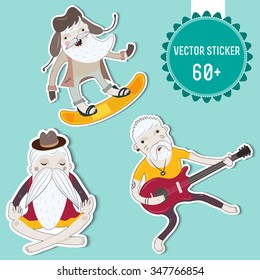 Set of vector stickers. Hipster character