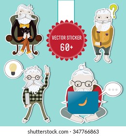 Set of vector stickers. Hipster character