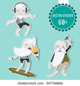 Set of vector stickers. Hipster character