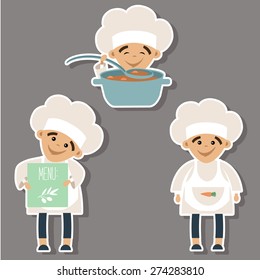 Set of vector stickers with a little chef.