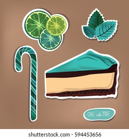 Set of vector stickers of mint taste on a kraft paper.Sweets.