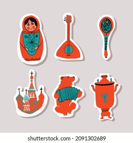 set of vector stickers on the theme of Russian culture