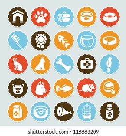 Set of vector stickers with pet icons - dog and cat equipment