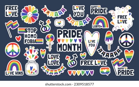 Set of vector stickers for pride month. Symbols of the LGBT community.
